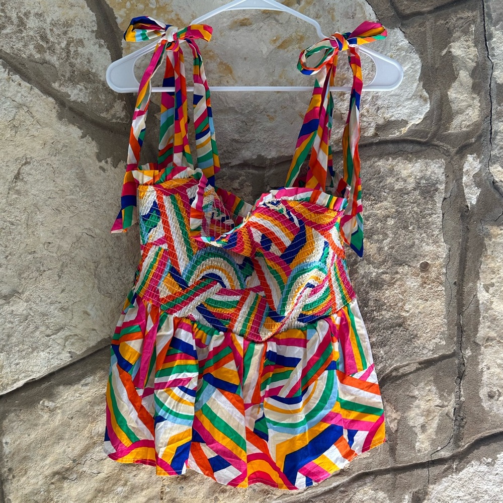 BOUTIQUE PLUS SIZE SMOCKED TANK TOP BLOUSE WITH TIE STRAPS